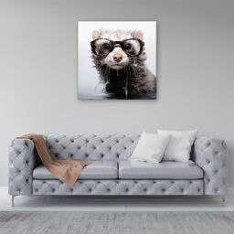 "Warren Reed - Designer Splashart Ferret With Glasses Canvas in Grey - Size: W16"" x H16""" - thumbnail 4