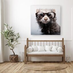 "Warren Reed - Designer Splashart Ferret With Glasses Canvas in Grey - Size: W16"" x H16""" - thumbnail 3
