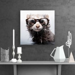 "Warren Reed - Designer Splashart Ferret With Glasses Canvas in Grey - Size: W16"" x H16""" - thumbnail 2