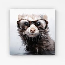 "Warren Reed - Designer Splashart Ferret With Glasses Canvas in Grey - Size: W16"" x H16""" - thumbnail 1