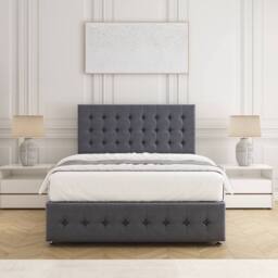 "BSSPOKE Eva Divan Bed Plush Velvet 24"" Headboard 2 Drawers Footend & Mattress in Charcoal - Size: Super King" - thumbnail 2