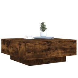Berkfield Home Coffee Table with LED Lights Smoked Oak 80x80x31 cm in Brown - Size: 80 x 80 x 31 cm - thumbnail 6