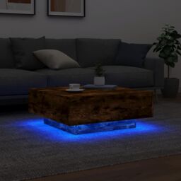 Berkfield Home Coffee Table with LED Lights Smoked Oak 80x80x31 cm in Brown - Size: 80 x 80 x 31 cm - thumbnail 4