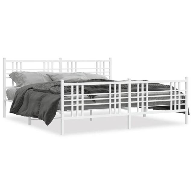 Berkfield Home Metal Bed Frame without Mattress with Footboard White 183x213cm - Size: 183x213 cm - image 1