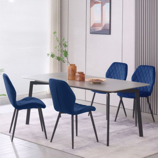 SONARA Modern Velvet Dining Chairs Set of 4 with Ergonomic Curved Backrest in Blue - image 1