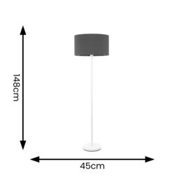 ValueLights Charlie White Metal Single Stem Floor Lamp with Fabric Drum Lamp Shade in Charcoal - thumbnail 6