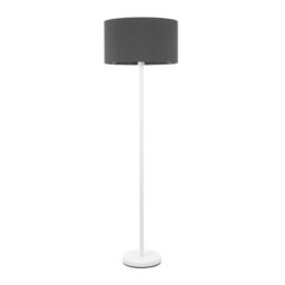 ValueLights Charlie White Metal Single Stem Floor Lamp with Fabric Drum Lamp Shade in Charcoal - thumbnail 2