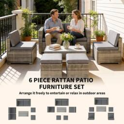 OUTSUNNY 6 Piece Rattan Garden Furniture Set, Nesting Patio Conversation Set in Dark Grey - thumbnail 4