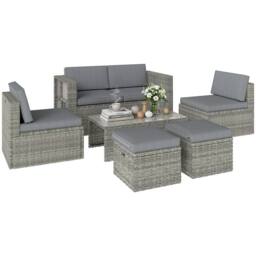 OUTSUNNY 6 Piece Rattan Garden Furniture Set, Nesting Patio Conversation Set in Dark Grey - thumbnail 2