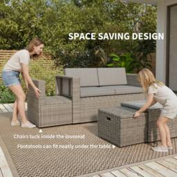OUTSUNNY 6 Piece Rattan Garden Furniture Set, Nesting Patio Conversation Set in Dark Grey - thumbnail 6