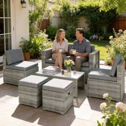 OUTSUNNY 6 Piece Rattan Garden Furniture Set, Nesting Patio Conversation Set in Dark Grey - thumbnail 1