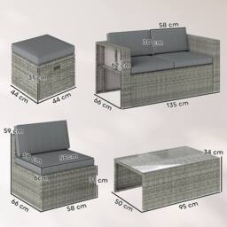 OUTSUNNY 6 Piece Rattan Garden Furniture Set, Nesting Patio Conversation Set in Dark Grey - thumbnail 3