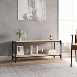 Berkfield Home TV Cabinet Sonoma Oak 100x33x41 cm Engineered Wood & Steel in Brown - Size: 100 x 33 x 41 cm - thumbnail 3