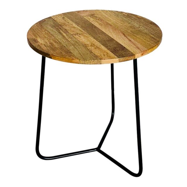 Jaipur Furniture Ltd Ravi Iron Base Soild Wood Top Side Table - L45 x W45 x H50 cm - Mango Light Finish in Brown - image 1