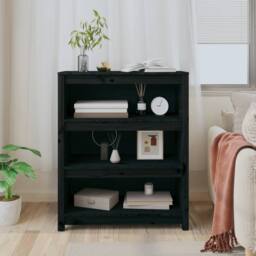 Berkfield Home Book Cabinet Black 80x35x97 cm Solid Wood Pine - Size: 80 x 35 x 97 cm - thumbnail 3