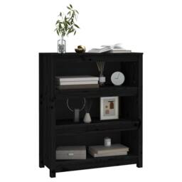 Berkfield Home Book Cabinet Black 80x35x97 cm Solid Wood Pine - Size: 80 x 35 x 97 cm - thumbnail 4