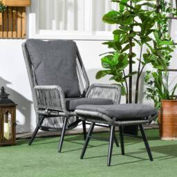 OUTSUNNY Garden Rattan Leisure Chair Set w/ Adjustable Backrest, Outdoor Chair Set in Light Grey