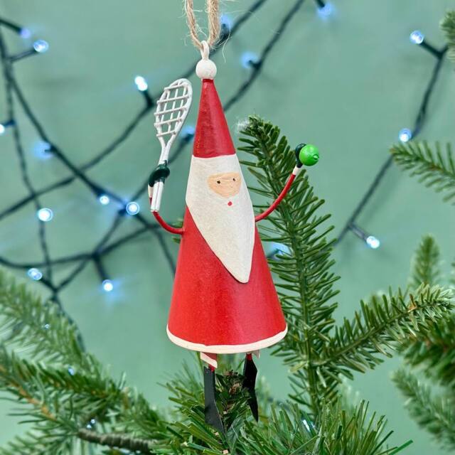 The Alphabet Gift Shop Metal Tennis Santa Christmas Bauble in Red