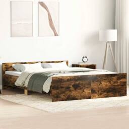 Berkfield Home Durable Bed Frame with Headboard & Footboard Smoked Oak 120x190 in Brown - Size: Small Double - thumbnail 2
