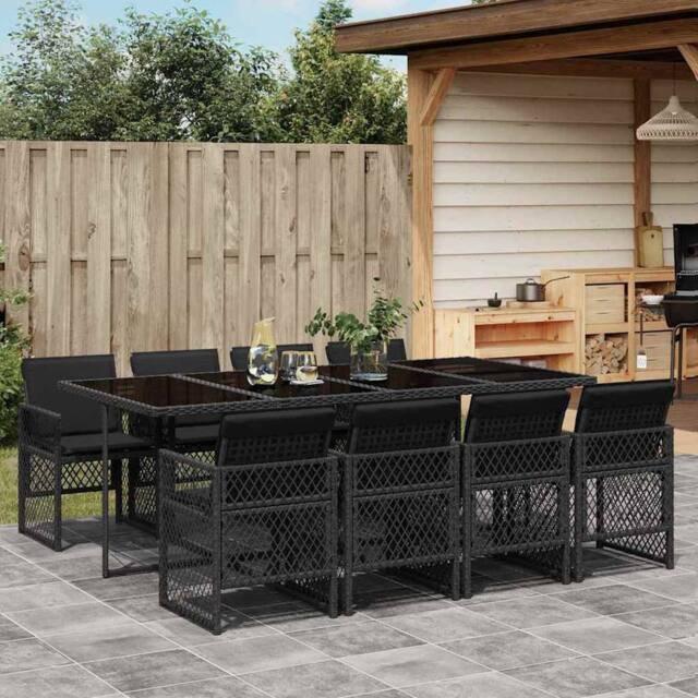 Berkfield Home 9 Piece Garden Dining Set with Cushions Black Poly Rattan - image 1