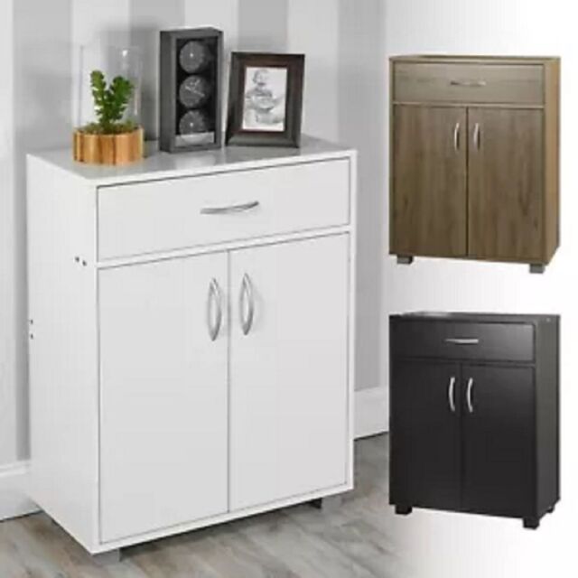 EONLION Small 2-Door Sideboard with Drawer, Wooden Hallway Storage Cabinet in Black - image 1