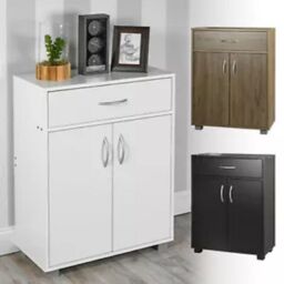 EONLION Small 2-Door Sideboard with Drawer, Wooden Hallway Storage Cabinet in Black