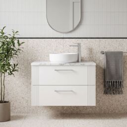 Balterley 2 Drawer Wall Hung Vanity Unit Marble Laminate Worktop, White 800mm - thumbnail 8
