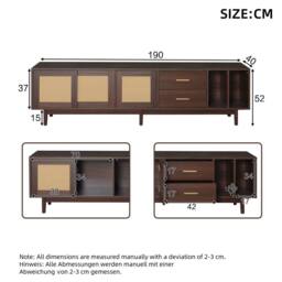 Matteo Dark Wood TV Cabinet with Rattan Sliding Doors & 2 Drawers in Dark Brown - thumbnail 5