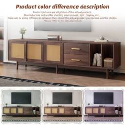 Matteo Dark Wood TV Cabinet with Rattan Sliding Doors & 2 Drawers in Dark Brown - thumbnail 6