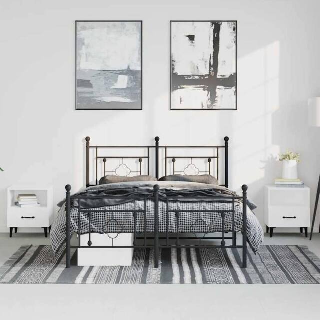 Berkfield Home Metal Bed Frame without Mattress with Footboard Black 193x203cm - Size: 193x203 cm - image 1