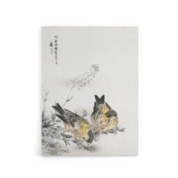 "Artery8 Greenfinch & Shepherd's Purse Plant Canvas Wall Art Print Kashu - Size: W18"" x H24""" - thumbnail 1