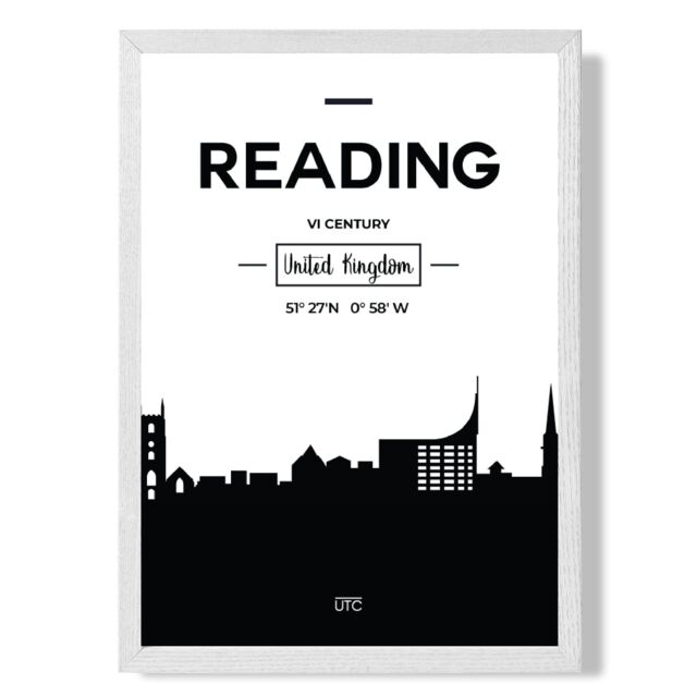 ARTZE Reading Black & White City Skyline Framed Print SIZE: A4 with White Frame - image 1