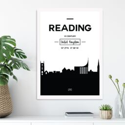 ARTZE Reading Black & White City Skyline Framed Print SIZE: A4 with White Frame - thumbnail 2
