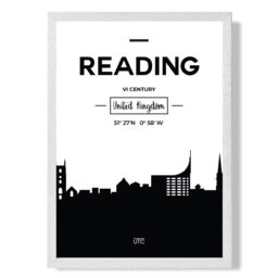 ARTZE Reading Black & White City Skyline Framed Print SIZE: A4 with White Frame - thumbnail 1