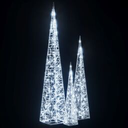 Berkfield Home Acrylic Decorative LED Light Cone Set Cold White 60/90/120cm - thumbnail 4