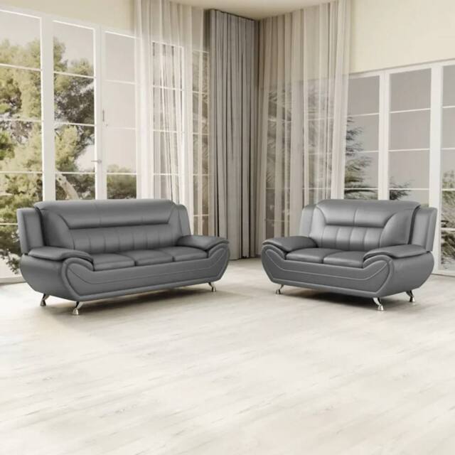 LUXURY LIFE Eclipse Faux Leather Sofa Set in Grey - image 1