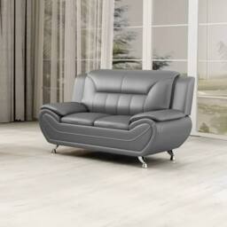LUXURY LIFE Eclipse Faux Leather Sofa Set in Grey - thumbnail 3