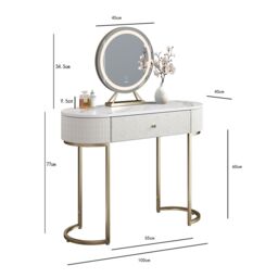 CARME HOME Romy Two - Tone Fabric Bouclé & Corduroy Dressing Table with Evie LED Mirror in Ivory - thumbnail 7