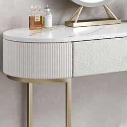 CARME HOME Romy Two - Tone Fabric Bouclé & Corduroy Dressing Table with Evie LED Mirror in Ivory - thumbnail 2