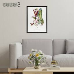 "Artery8 Paul Gervais Hummingbird Butterfly & Flower Framed Canvas Art Print in White - Size: W12"" x H16""" - thumbnail 3