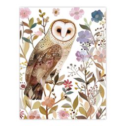 "Artery8 Barn Owl Bird with Wildflowers Floral Watercolour Wall Art Print - Size: W24"" x H32""" - thumbnail 1