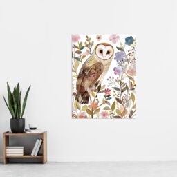 "Artery8 Barn Owl Bird with Wildflowers Floral Watercolour Wall Art Print - Size: W24"" x H32""" - thumbnail 4