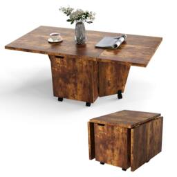 Costway 120cm Extendable Center Table Foldable Coffee Table w/Storage in Walnut - thumbnail 6