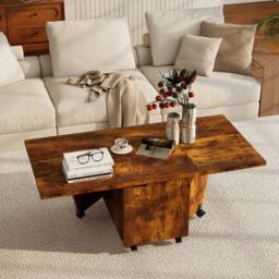 Costway 120cm Extendable Center Table Foldable Coffee Table w/Storage in Walnut - thumbnail 5