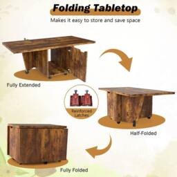 Costway 120cm Extendable Center Table Foldable Coffee Table w/Storage in Walnut - thumbnail 8