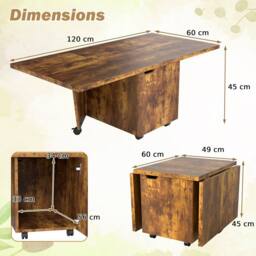 Costway 120cm Extendable Center Table Foldable Coffee Table w/Storage in Walnut - thumbnail 2