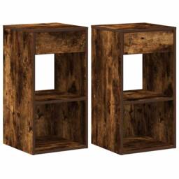 Berkfield Home Durable Bedside Cabinets with Drawer 2 pcs Smoked Oak 35x34x66.5 cm in Brown - thumbnail 3