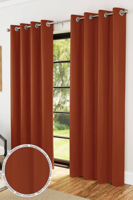 Enhanced Living Plain Supersoft Thermal Room Darkening Eyelet Curtains - Pair in Orange - Size: 168 cm width x 229 cm drop - image 1