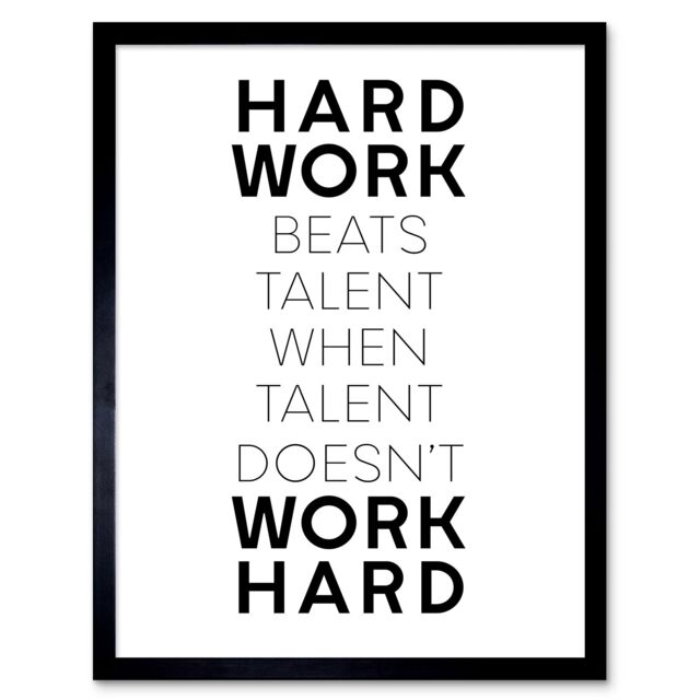 "Artery8 Wall Art Print Gym Motivation Hard Work Beats Talent Inspirational Exercise Art Framed in Black - Size: W12"" x H16""" - image 1