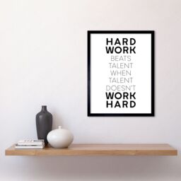 "Artery8 Wall Art Print Gym Motivation Hard Work Beats Talent Inspirational Exercise Art Framed in Black - Size: W12"" x H16""" - thumbnail 2